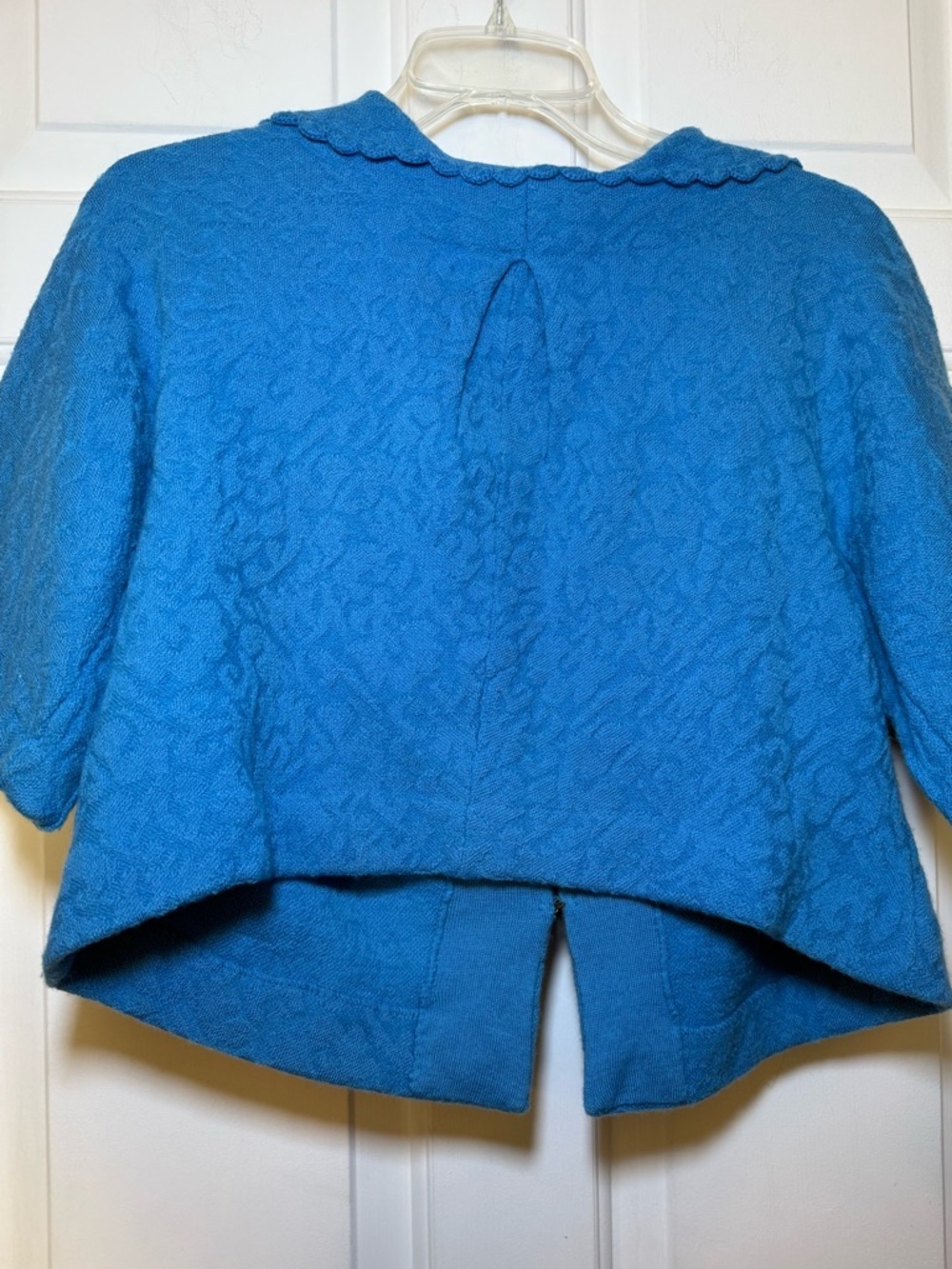 Anthropologie Leifsdóttir Cropped Blue LARGE Cardigan Shrug Bow Wool Preppy - Picture 7 of 8